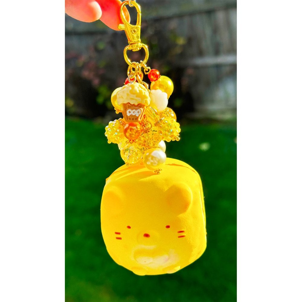 Sumikko Gurashi Neko Kitty Popcorn Squishy Keychain Bag Purse Charm
